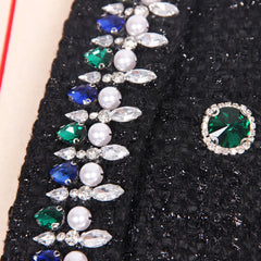 High Quality Lady Temperamental Office Black Premium Heavy Industry Beads Top Woolen Cardigan Coat