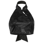 Retro Chinese Knot Collar Buckle Solid Color Printing Top Slim Fit Backless Short Vest