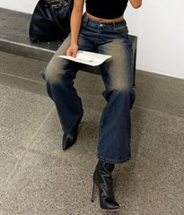 High Street Vibe Retro Distressed Straight-Leg Pants Loose Slimming Wide Leg Denim Trousers