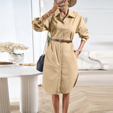 Hemdblusenkleid fürs Büro, langärmliges Hemdblusenkleid
