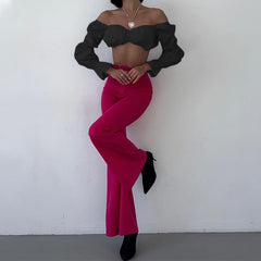 Bubble Long Sleeve Slim Fit Short Cropped Top
