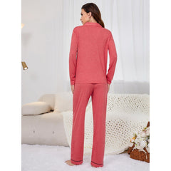 Pyjamas Einfacher lässiger Cardigan Langarm-Homewear-Anzug