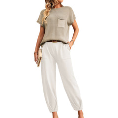 Pantalon à manches courtes Vêtements d'intérieur Pull de couleur contrastée Ensembles deux pièces Sans ceinture