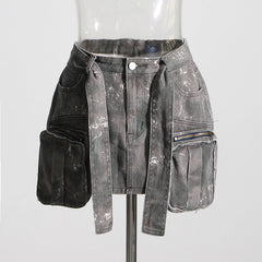 Personalized Vintage Sheath Skirt Camouflage Lace Up Waist Controlled Stitching Large Workwear With Pocket Skirt