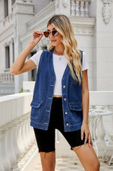 Gilet en jean multi-poches personnalisé délavé