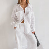 Doppellagiger französischer Pyjama-Anzug mit Kragen und langen Ärmeln aus Krepp