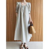 Mittellanges Kleid mit Puffärmeln, lockeres, schlankmachendes A-Linien-Kleid