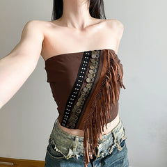 Exotic Ethnic Metal Vintage Ornament Burrs Tube Top Two Piece Waste Soil Slim Fit Inner Wear Vest Top