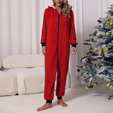 round Neck Long Sleeved Trousers Home Casual Suitable Daily Wear Plush Christmas Jumpsuit