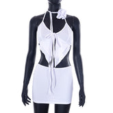 Halter Lace Up Top Hip Skirt Suit