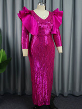 Waist Slimming Sequ Dress Christmas Gift Ruffled One Step Dress