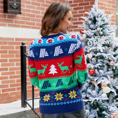 Weihnachtspullover Jacquard Kontrastfarbe Elch Pullover Pullover