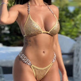 Strandurlaub Bikini Kristall Diamant Split Badeanzug