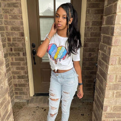 Wear Printed Contrast Color Love Street Hipster Loose T shirt