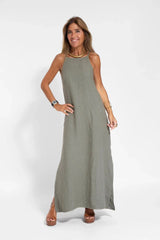 Robe ample sans manches fendue en coton et lin à la mode