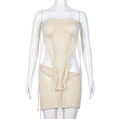 Ensemble deux pièces jupe courte bandeau ajourée et découpée