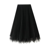 Two Sided Skirt Mid Length High Waist Pleated Skirt Irregular Asymmetric Big Skirt
