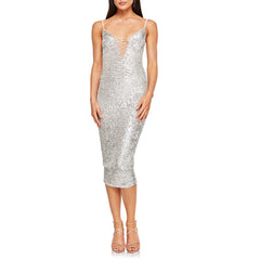 Camisole Gown Slim Hip Wrapped Mid Length Crisscross