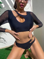 Stitching Long Sleeve Sunscreen Sneaky Split Two Piece Set