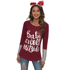 Weihnachts-Langarm-T-Shirt mit Rundhalsausschnitt und Buchstabengrafik