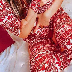 Pullovers Home Wear Red Long Sleeved Trousers Christmas Snowflake Pajamas Suit