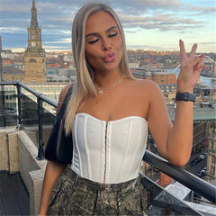 Tube Top Exposed Cropped Boning Corset Off Shoulder Cinched Waist Slim Fit Bandage Small Top