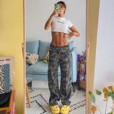 High Street Tooling Camouflage Jeans Baggy Pants Weite Beinhose Armeegrün Gerade Beinhose Freizeithose