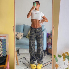 High Street Tooling Camouflage Jeans Baggy Pants Weite Beinhose Armeegrün Gerade Beinhose Freizeithose