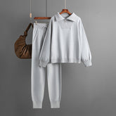 Polo Collar Sweater Suit Loose Casual Knitted Two Piece