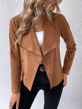 Manteau en fourrure à col et manches longues, haut court à fermeture éclair pour le bureau