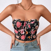 Soutien-gorge corset à armatures, coupe slim, motif floral pur, avec coussinet de poitrine