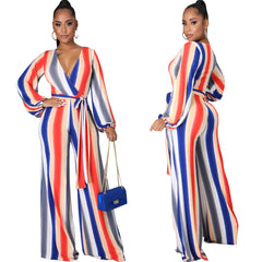 Digital Printed V-neck Jumpsuit