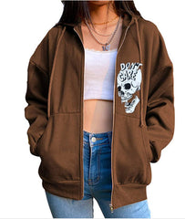 Halloween Skull Print Pullover Double Hooded Top