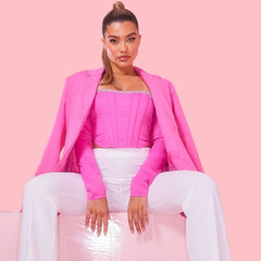 Sweet Rhinestone Strip Solid Color Slim Fit Boning Corset Sleeve Chest Wrap