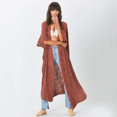 Rostrote Spitzen-Strickjacke, lockerer Strand-Sonnenschutzmantel, Strand-Überzug, Badeanzug, Oberbekleidung