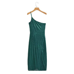 Camisole-Kleid mit Pailletten und diagonalem Kragen