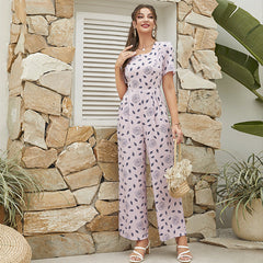 Jumpsuit Square Collar Short Sleeve High Waist Slim Fit Bodysuit