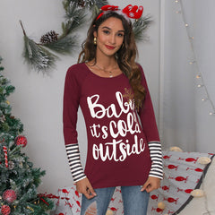 Weihnachts-Langarm-T-Shirt mit Rundhalsausschnitt und Buchstabengrafik