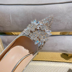 French Pointed Toe Stiletto Rhinestone Flower