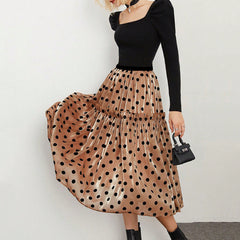 Organza Flocking Polka Dot Skirt Dots Solid Color Tulle Skirt A Line Length