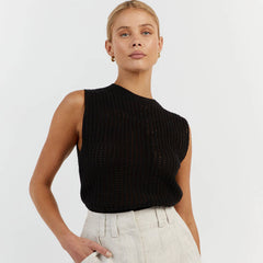 Cutout Dehaired Angora Covering Yarn Sleeveless Knitted Pullover Vest Top