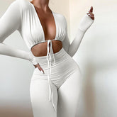 Enger, kurzer Jumpsuit mit Schnürung in Volltonfarbe