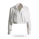 Solid Color Shirt Niche Short Office Faux Two Piece Long Sleeve Top