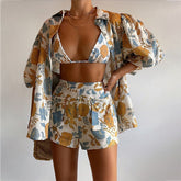 Lockeres bedrucktes Hemd, Camisole-Shorts, dreiteiliges Set