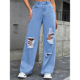 Trendy High Waist Wide Leg Loose Straight Zerrissene Jeanshose