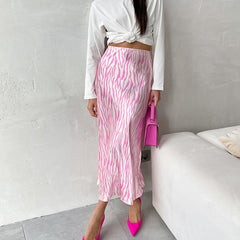 Jupe taille haute à motif zèbre de couleur contrastée française Jupe fourreau longue de niche Jupe queue de poisson