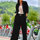 Solid Color Long Sleeve Shirt Trousers Set