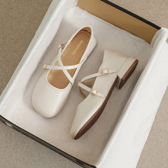 Jane Damen Frühlingsschuhe im französischen Stil mit weichen, klobigen Absätzen