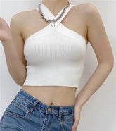 Cross-Halterneck Knitted Short Outer Wear Sling Small Tank Top