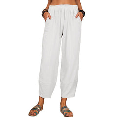 Solid Color Loose Cotton Linen Casual Pants Home Harem Trousers